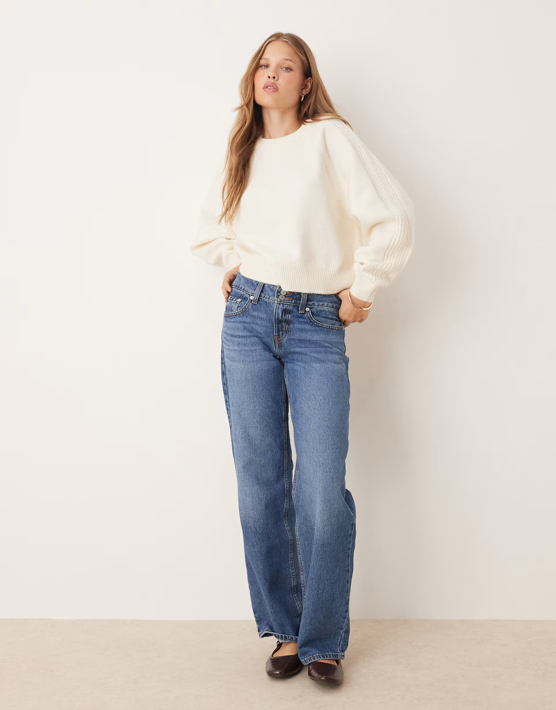 ASOS DESIGN crew neck jumper with raglan and fisherman rib sleeve detail in cream | ASOS | ASOS (Global)