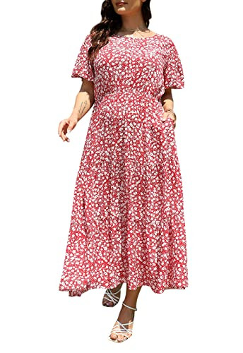 Nemidor Plus Size Maxi Dresses for Curvy Women Summer Casual Boho Ditsy Floral Print Layered Flar... | Amazon (US)