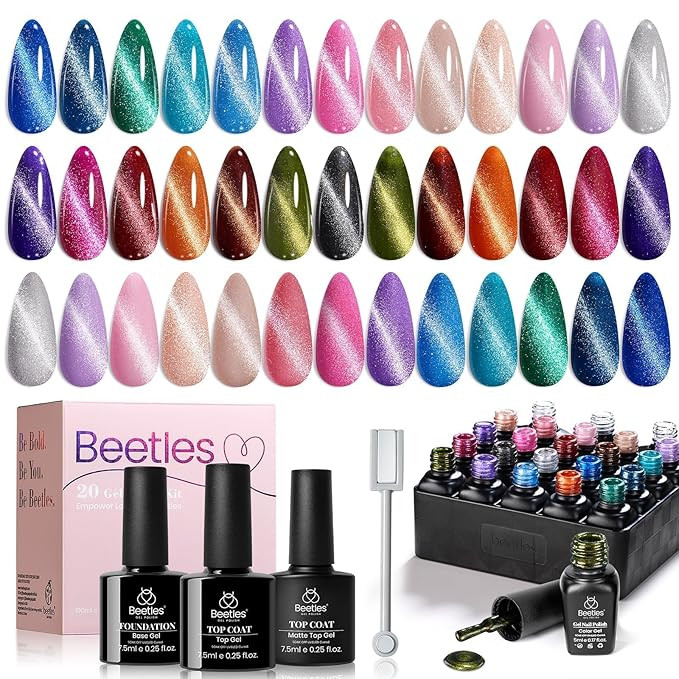 Beetles Cat Eye Gel Nail Polish Set - 20 Colors Glitter Red Green Blue Brown Black Cat Eye Magnet... | Amazon (US)