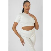 Athleisure Underbust Ribbed Fitted Cropped T-Shirt White | Public Desire (US & CA)