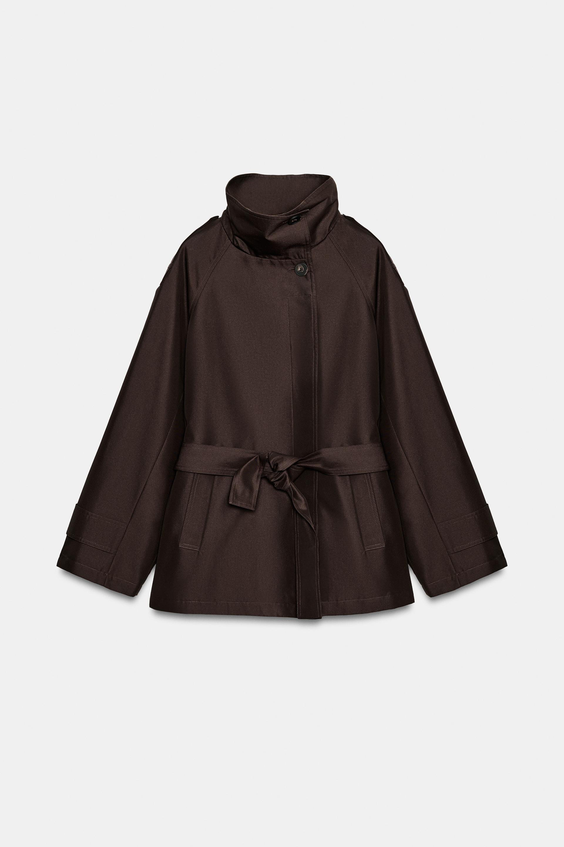 Zara - Stand-Collar Belted Trench Coat - Brown - Xs - Woman | Zara US