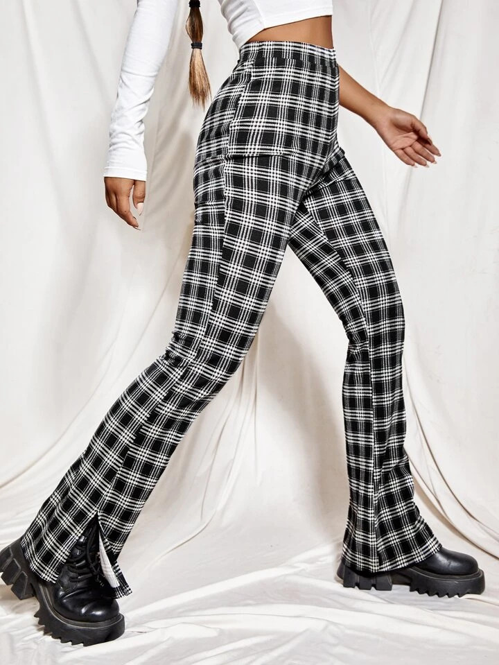 SHEIN EZwear Split Side Plaid Pants | SHEIN