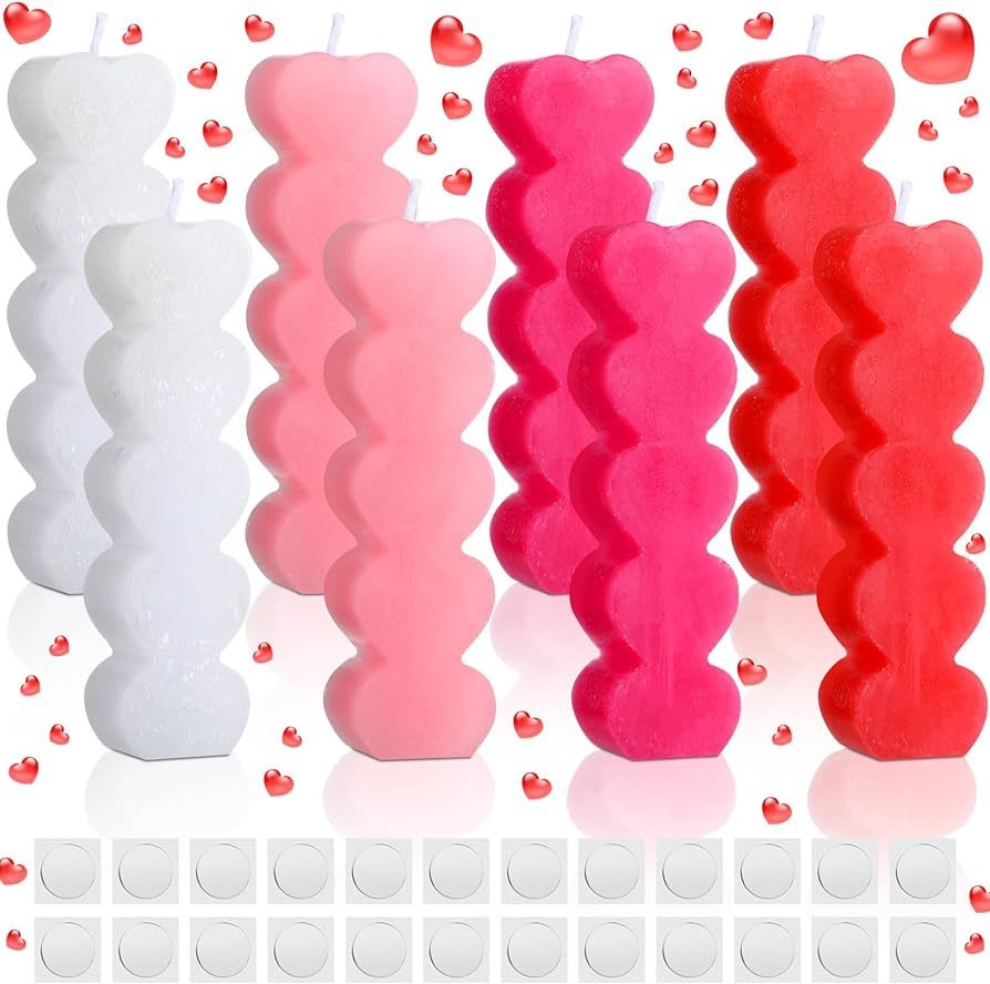 Jutom 8 Pcs Valentine's Day Heart Candle Burning Heart Shaped Candles Love White Pink Red Romanti... | Amazon (US)