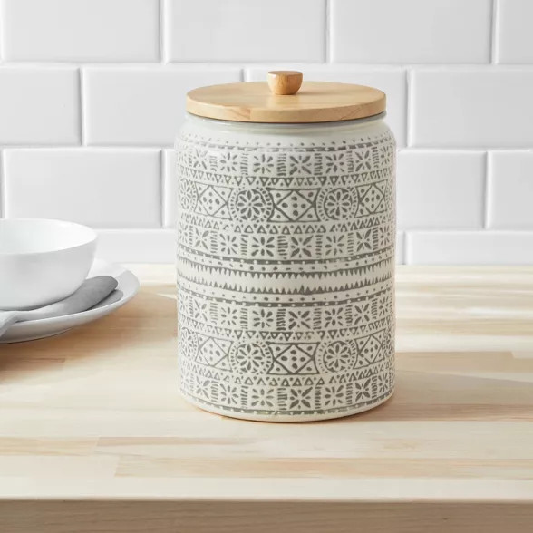 Large Stoneware Genesis Stripe Food Storage Canister White/Gray - Threshold™ | Target