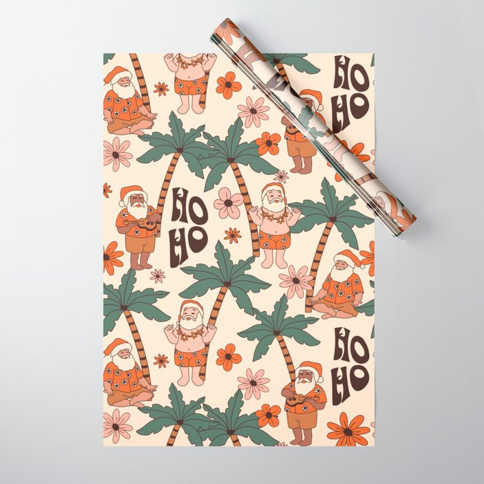 Tropical Christmas Beach Boho Santa Pattern Wrapping Paper by camila | Society6