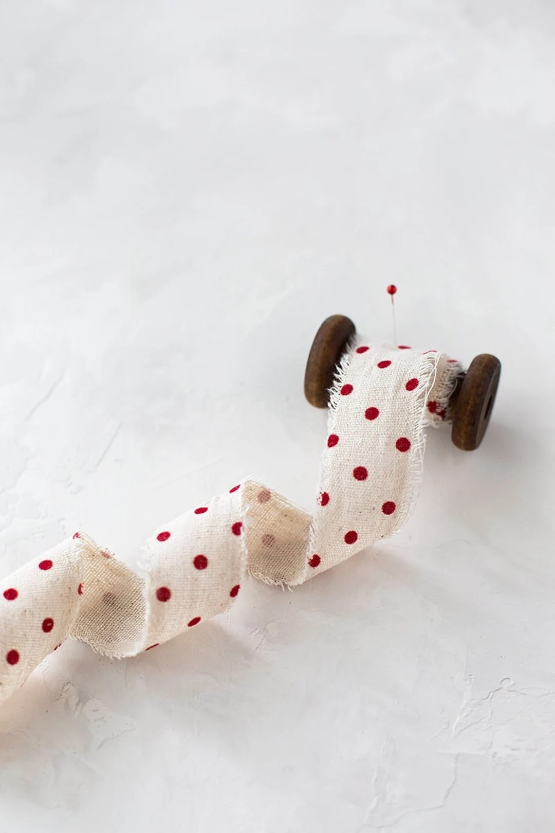 Red Velvet Polka Dots on Natural Linen-cotton Blend Frayed Ribbon • 1.5" - Etsy | Etsy (US)