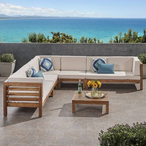 Oana 6pc Acacia Wood Patio Sectional Seating Set - Christopher Knight Home | Target