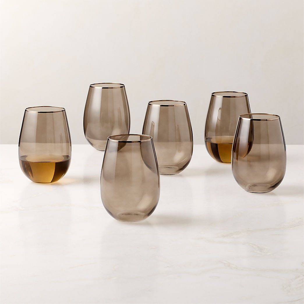 True Smoked Stemless Wine Glass Set of 6 + Reviews | CB2 | CB2