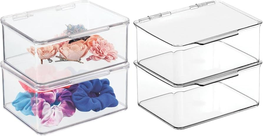 mDesign Plastic Stackable Square Storage Bin, Drawer Organizer with Secure Lid, Container Box for... | Amazon (US)