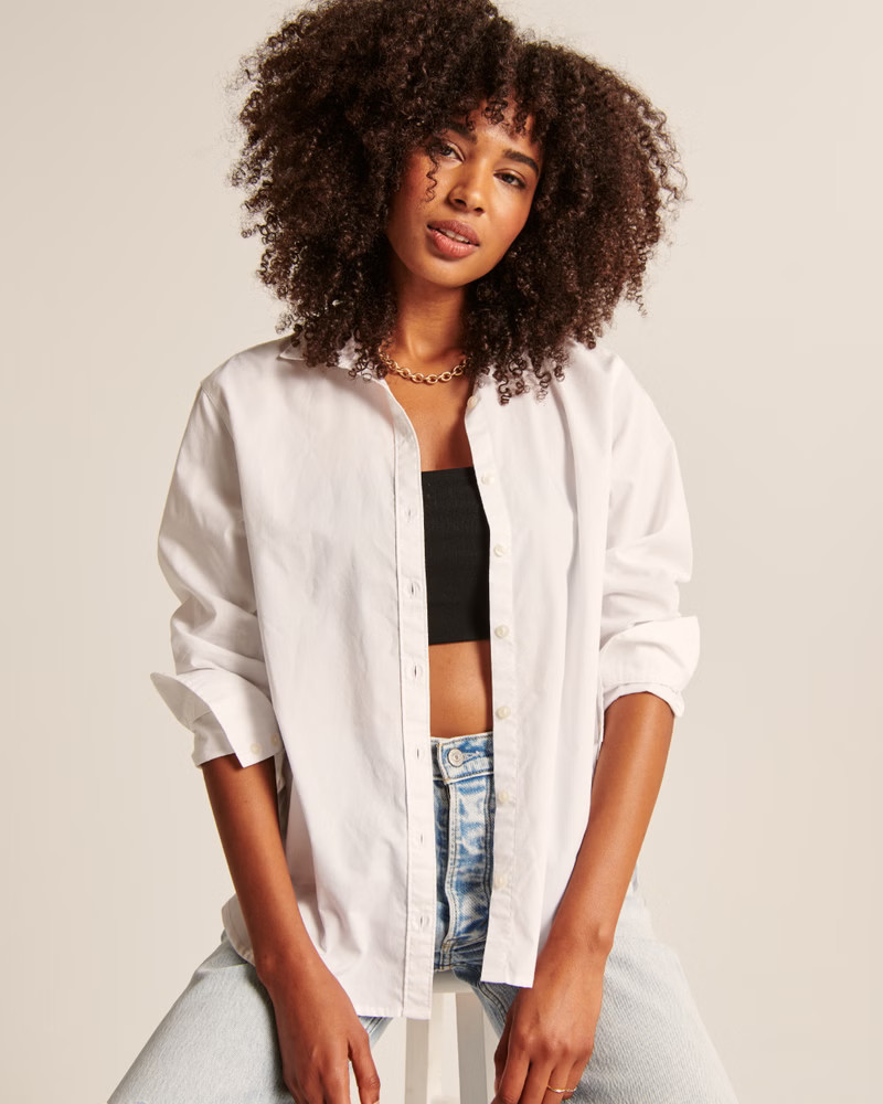 Women's Oversized Poplin Button-Up Shirt | Women's Tops | Abercrombie.com | Abercrombie & Fitch (US)