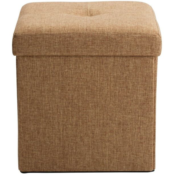 Simplify Faux Linen Folding Storage Ottoman Cube in Camel | Walmart (US)