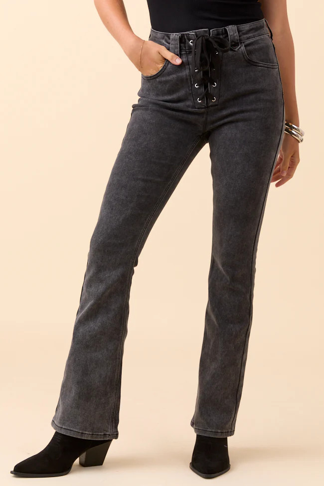 My Favorite Black Lace Up Flare Jeans | Pink Lily