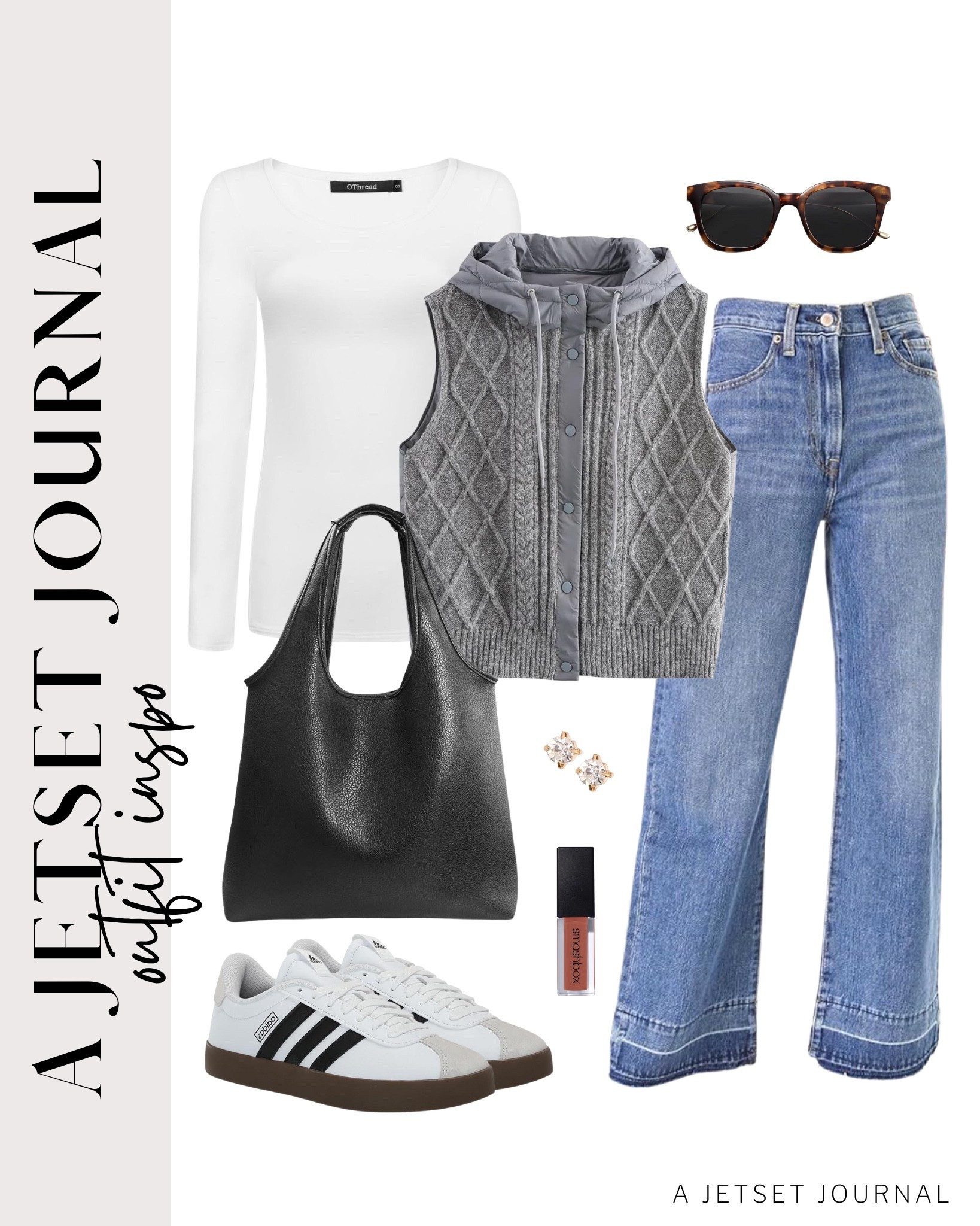 Layer up with a knit vest this season for a cozy and easy look!
wide leg jeans, long sleeve t shirt, studded earrings set, trendy look, viral products, casual outfit idea, how to style, ways to style, amazon fashion, affordable style, shoe inspo, fall outfit, fall style

#LTKU #LTKStyleTip #LTKSeasonal