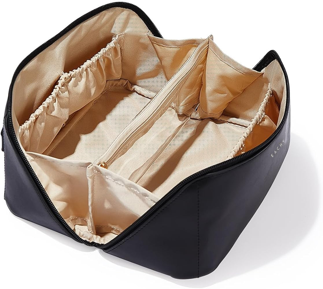 EACHY Travel Makeup Bag,Large Capacity Cosmetic Bags for Women,Waterproof Portable Pouch Open Fla... | Amazon (US)