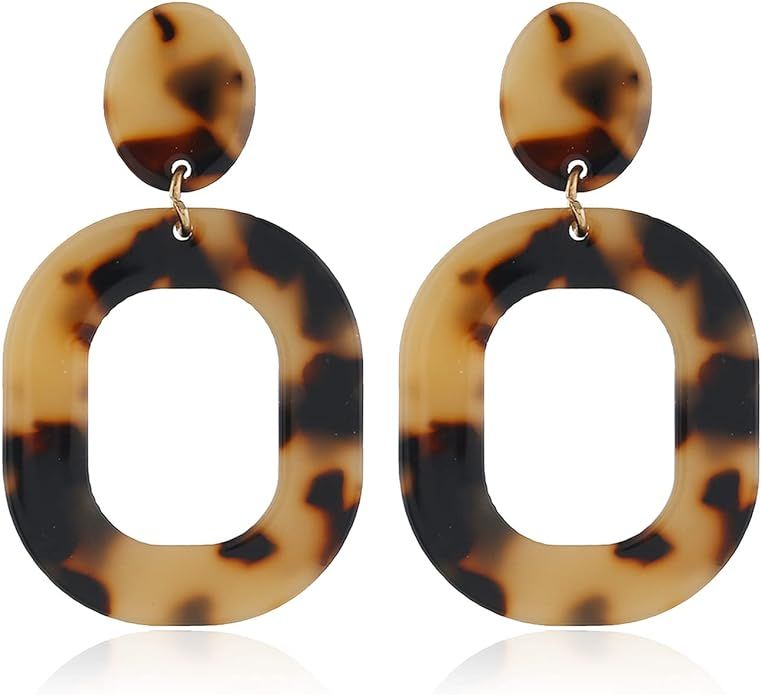 Acrylic Geometry Circle Resin Drop Dangle Earrings Bohemia Tortoise Shell Hoop Earrings for Women... | Amazon (US)
