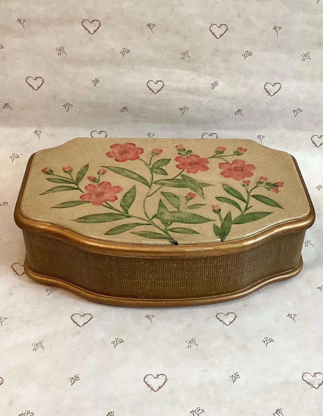 Vintage Wooden Hand Painted Flowers Jewelry Box, Large Heavy Wooden Jewelry Display Box With Mirr... | Etsy (US)