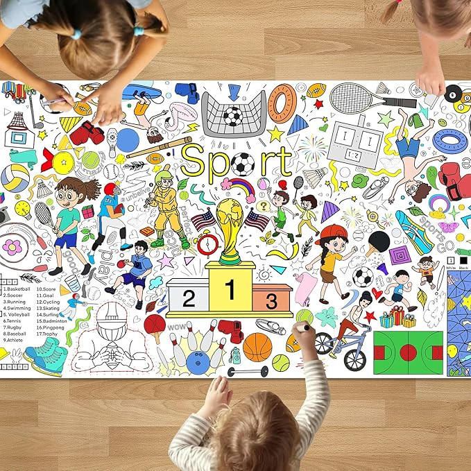 PADTIC Giant Coloring Poster,35x72 inches Sport Coloring Tablecloth,DIY Sport Coloring Tablecover... | Amazon (US)