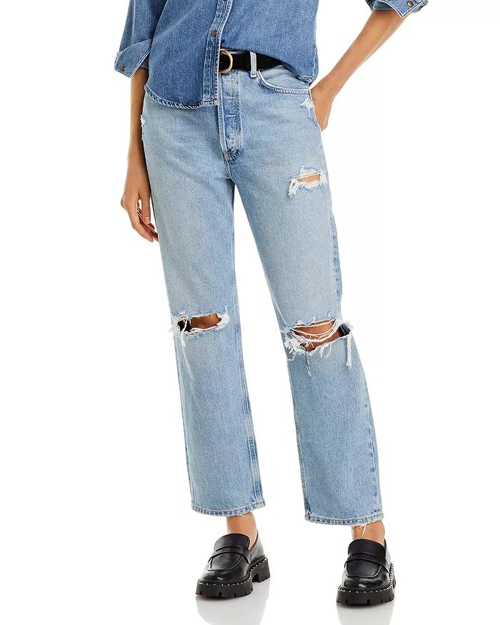 90's Ripped High Rise Straight Jeans in Threadbare | Bloomingdale's (US)
