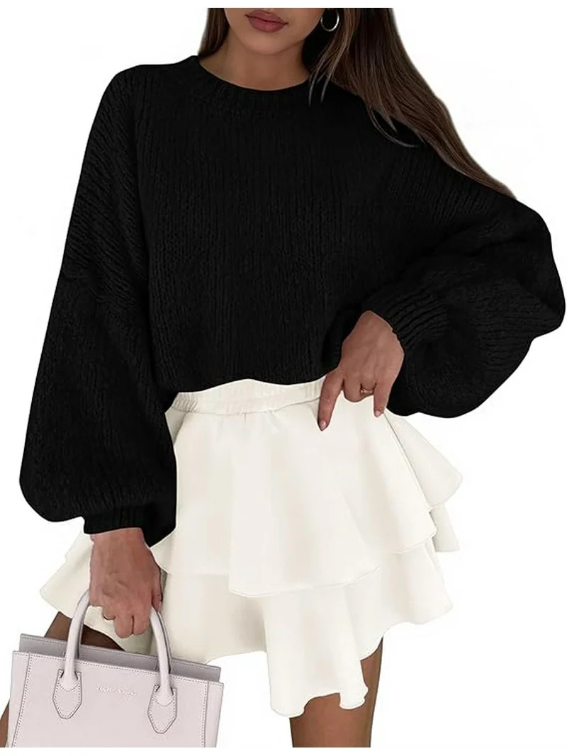 PRETTYGARDEN Women's Oversized Sweaters Fall Chunky Knit Pullover Lantern Sleeve Crewneck Jumper ... | Walmart (US)