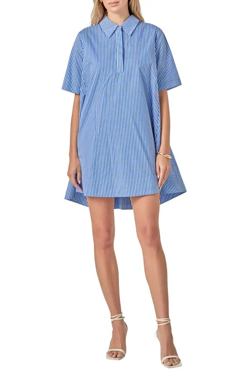 English Factory Short Sleeve A-Line Shirtdress in Blue Stripe at Nordstrom, Size Large | Nordstrom