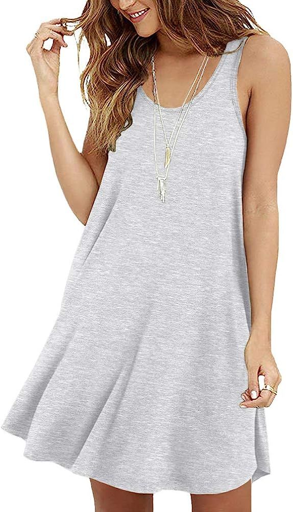 VIISHOW Women's Summer Sleeveless Casual Swing Simple T-Shirt Loose Dresses Beach Dress Cover Ups | Amazon (US)