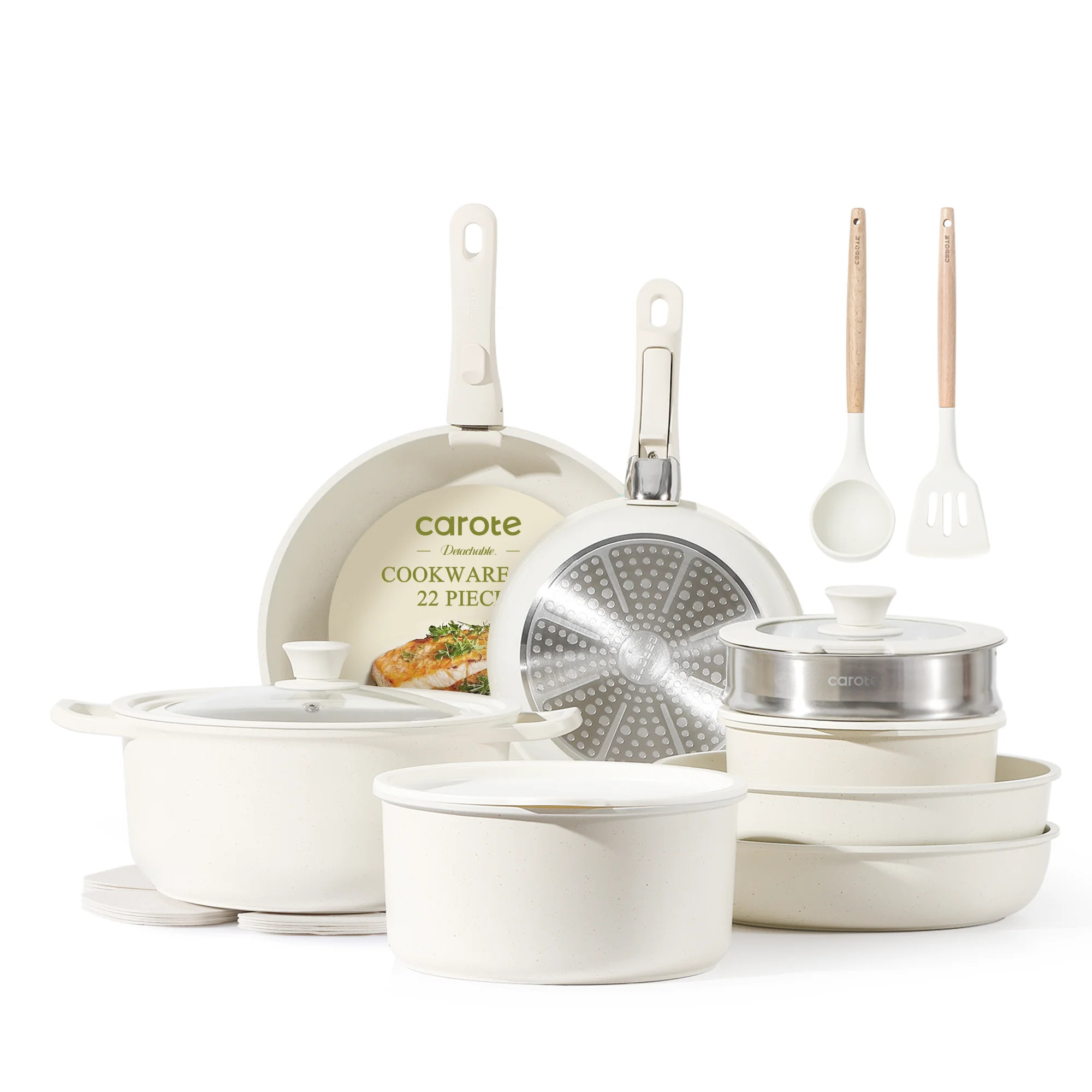 Carote 22Pcs Nonstick Pots and Pans with Detachable Handle, Kitchen Cookware Sets Non Stick, Whit... | Walmart (US)