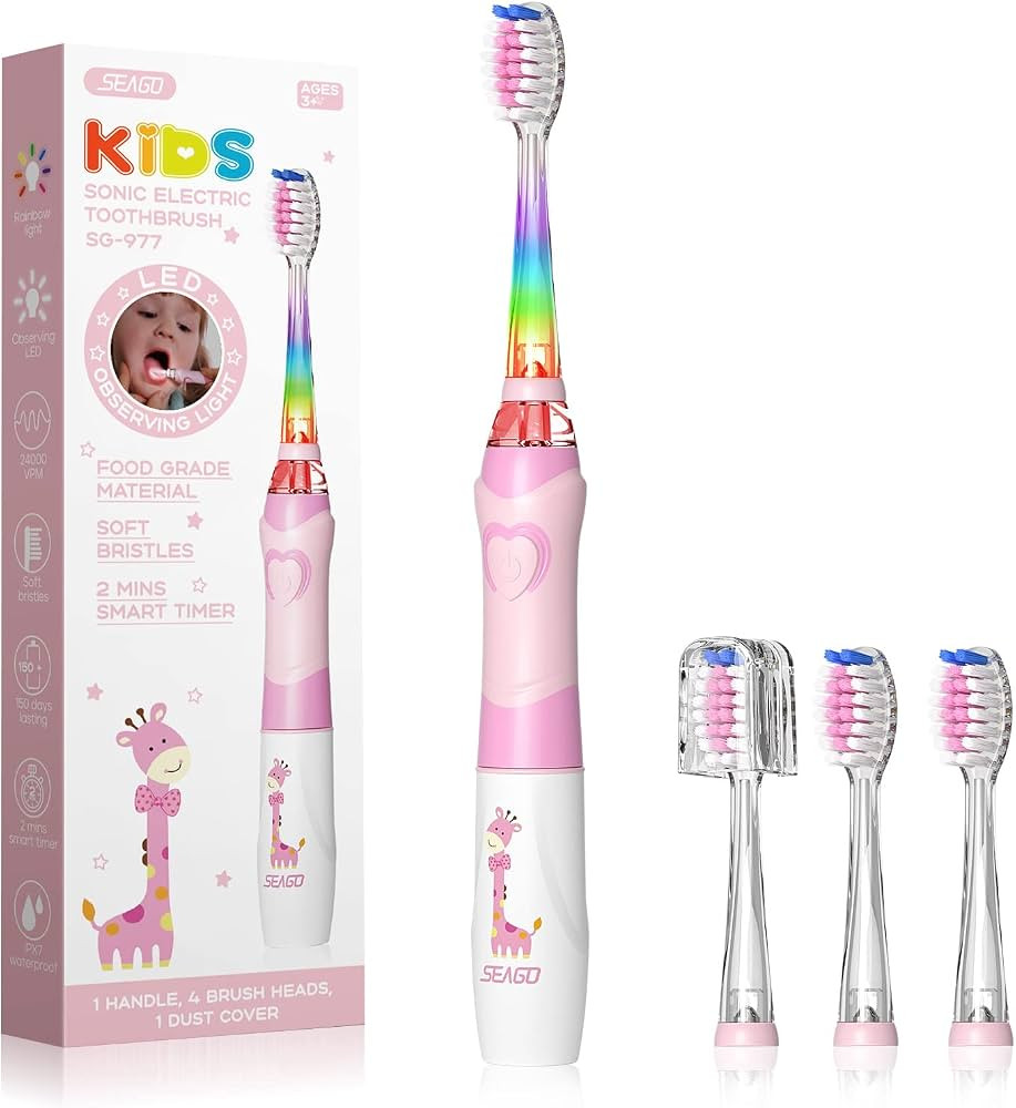 SEAGO Kids Electric Toothbrushes Sonic Toothbrush, Soft Battery Powered Tooth Brush with Smart Ti... | Amazon (US)