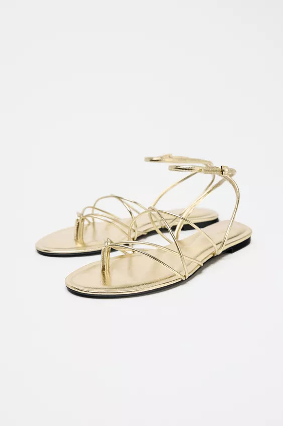GOLD STRAPPY FLAT SANDALS | Zara US