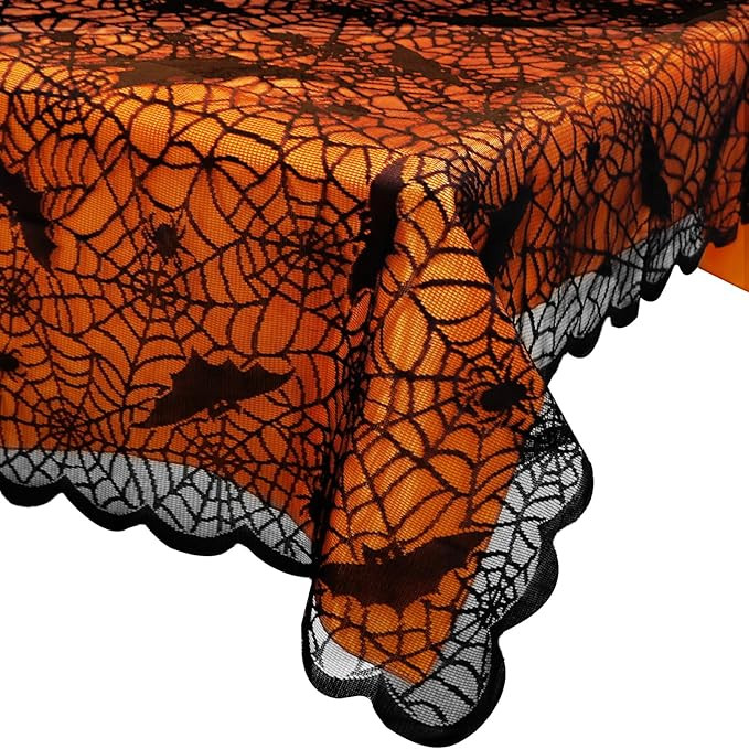 OurWarm 2Pcs Halloween Tablecloth, Spider Web Halloween Table Cloth, Orange Black Lace Tablecloth... | Amazon (US)