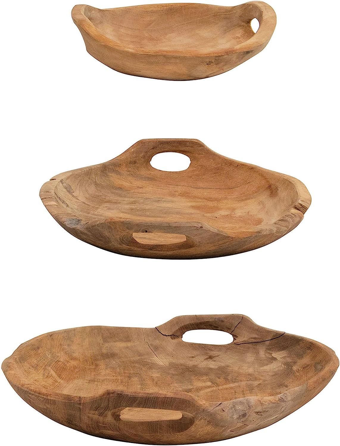 Creative Co-Op Teak Wood Handles, Set of 3 (Each One Will Vary) Bowl, Natural, 3 | Amazon (US)