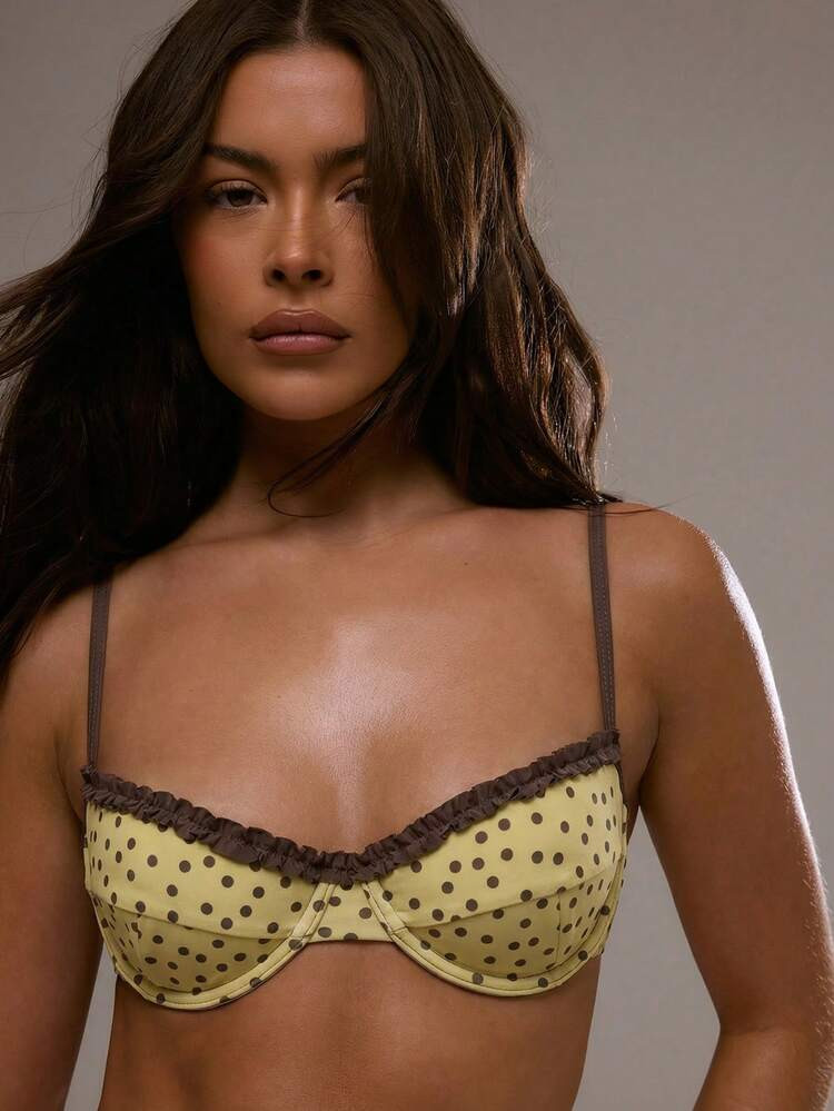 Musera Resort Contrast Frill Trim Dainty Polka Dot Micro Cup Bikini Top Sexy Fun Spring Summer Beach Gorgeous Graphic | SHEIN