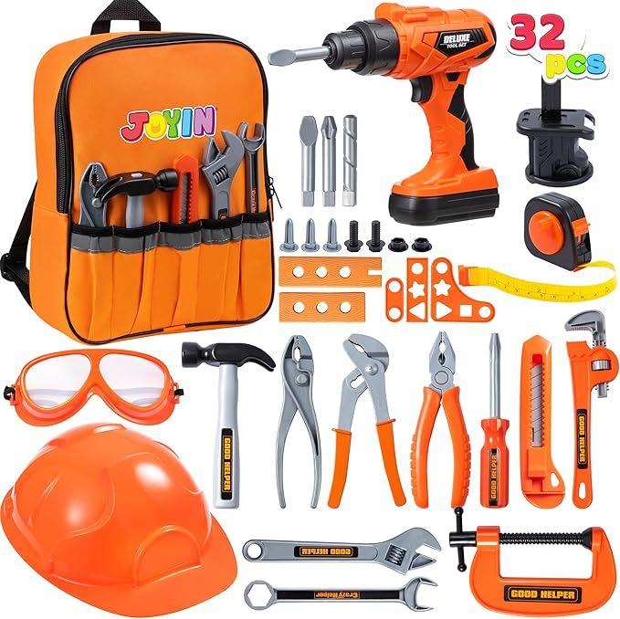 JOYIN 32PCS Kids Tool Set, Pretend Play Toddler Tool Toys with Construction Backpack Costume & El... | Amazon (US)