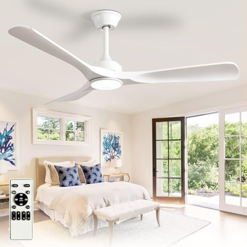 BvenuBigLite Outdoor Ceiling Fan with Light: 52 Inch 3 Blade Outdoor Fans for Patios - Modern White Ceiling Fan with Dimmable Light Remote APP Control Ultra Quiet Reversible DC Motor Timer | Amazon (US)