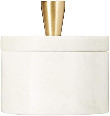 Queenza White Marble Salt Cellar with Lid and Brass Knob, 3 Inch Salt Box | Amazon (US)