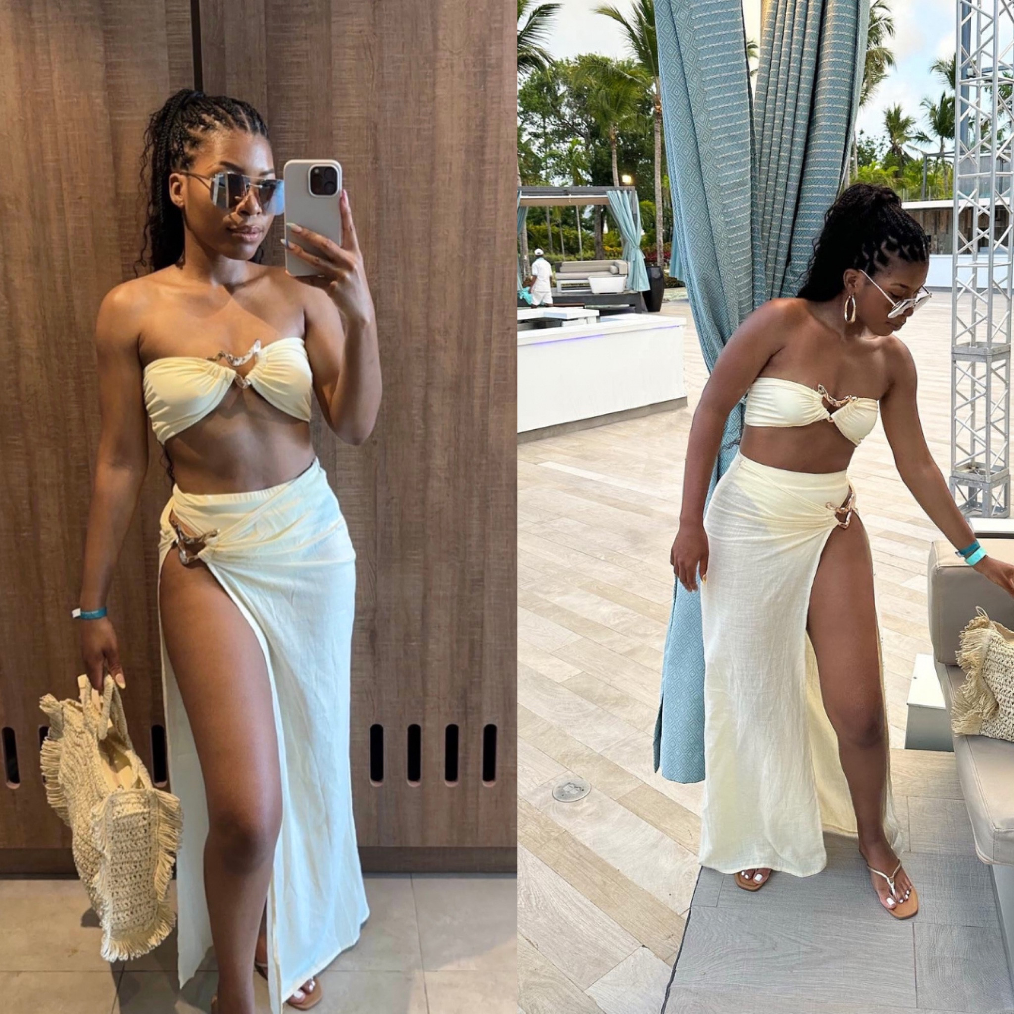 Beach club fit 
3 piece bikini set ☀️

I wear size 8 top 
Size 10 bottoms 
Size 6 skirt 

(I would size down for the skirt) 

#LTKtravel #LTKstyletip #LTKeurope