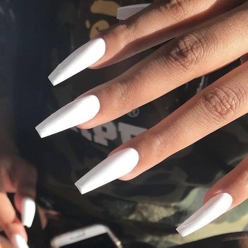 Modelones Press On Nails Long Coffin Press On Nails with Nail Glue White Press On Nails Reusable ... | Amazon (US)