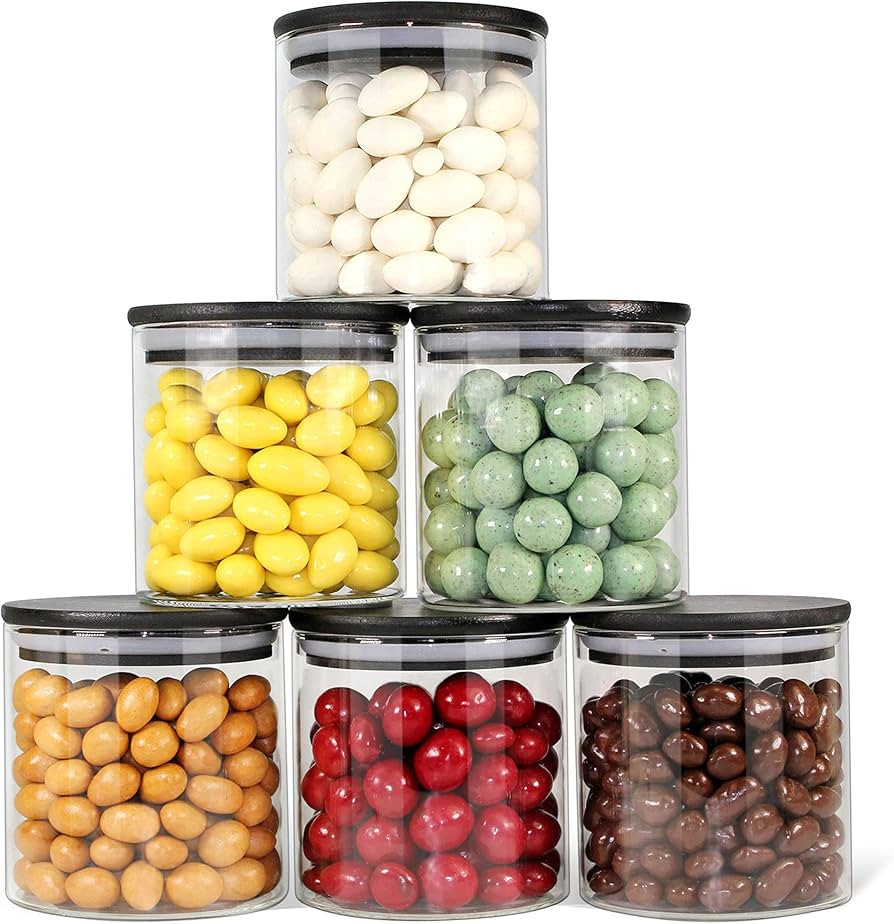 Urban Green Glass Jars with Black Lids, Glass food storage sets with airtight black lids, Glass C... | Amazon (US)