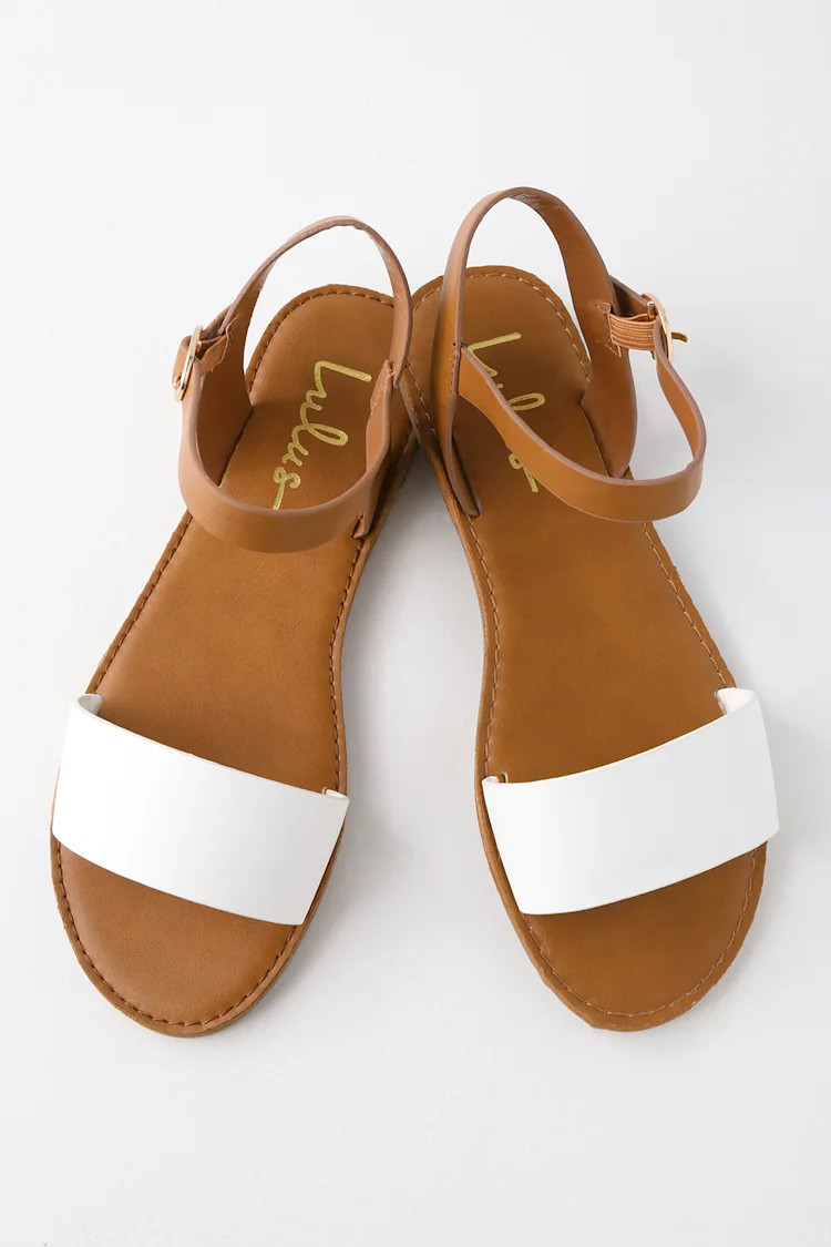 Hearts and Hashtags White and Tan Flat Sandals | Lulus (US)