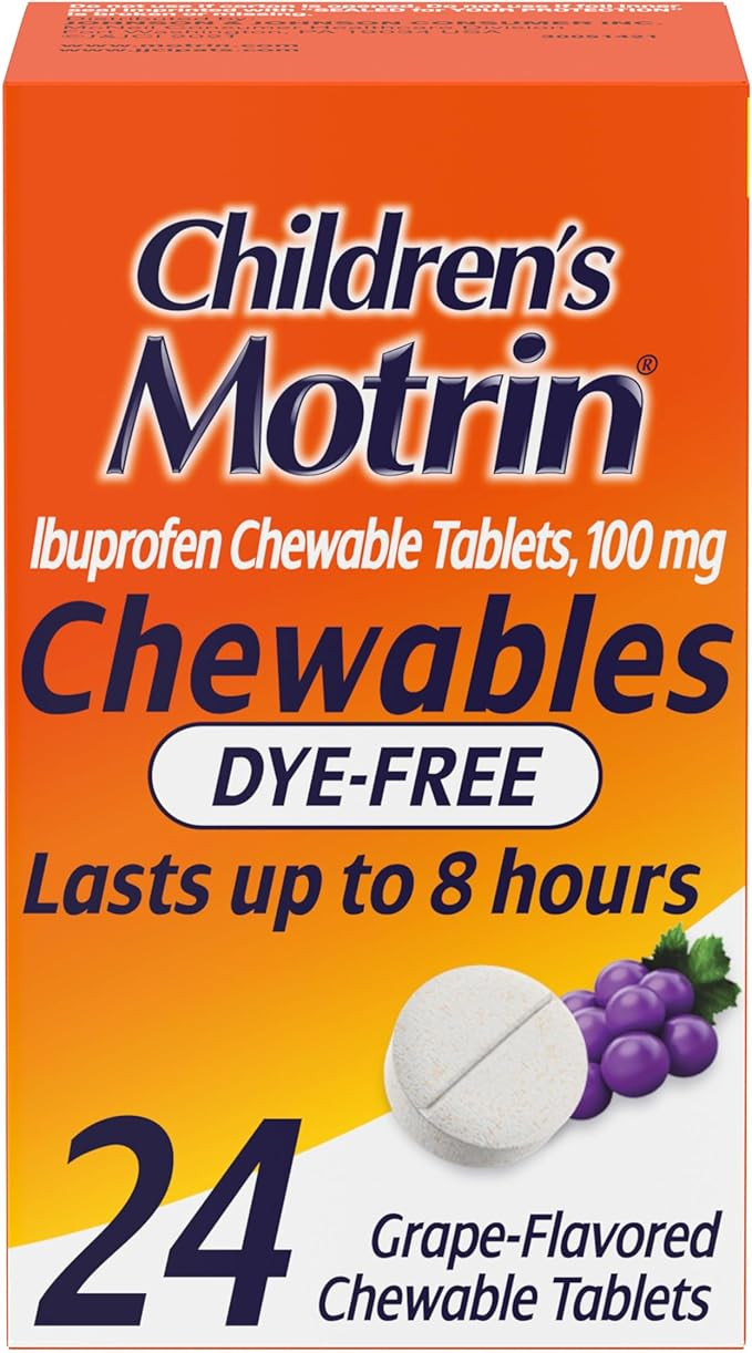 Children's Motrin Dye-Free Chewable Tablets with Ibuprofen, Kids' Fever Reducer & Pain Reliever f... | Amazon (US)