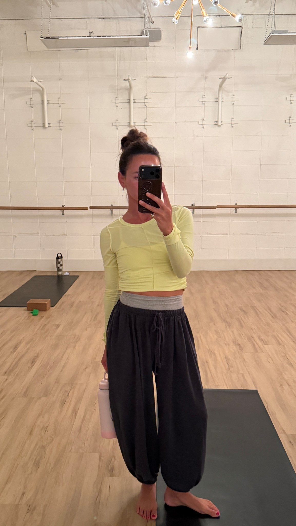 Wore to pilates! Love these flowy style pants! Wearing XS in everything except biker shorts are a small!