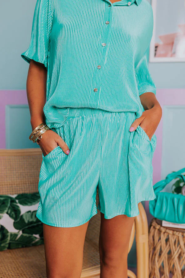 Tour The Town Pleated Shorts In Turquoise | Impressions Online Boutique