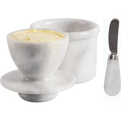 Artreestry Marble Butter Keeper with Lid and Butter Knife - 4.25-Inch White Marble Butter Dish with Airtight Lid, Fresh Butter Storage, Elegant Butter | Wayfair North America