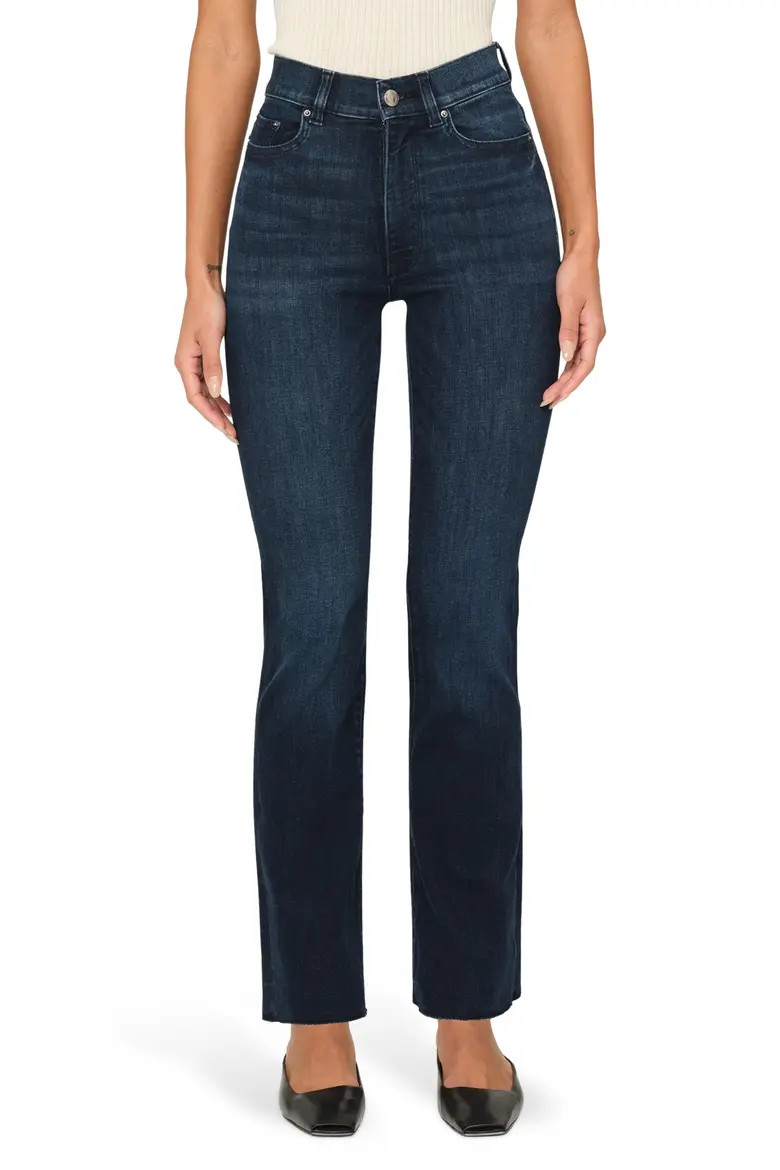 DL1961 Halle Instasculpt Raw Hem High Waist Straight Leg Jeans in Mediterranean at Nordstrom, Size 25 | Nordstrom