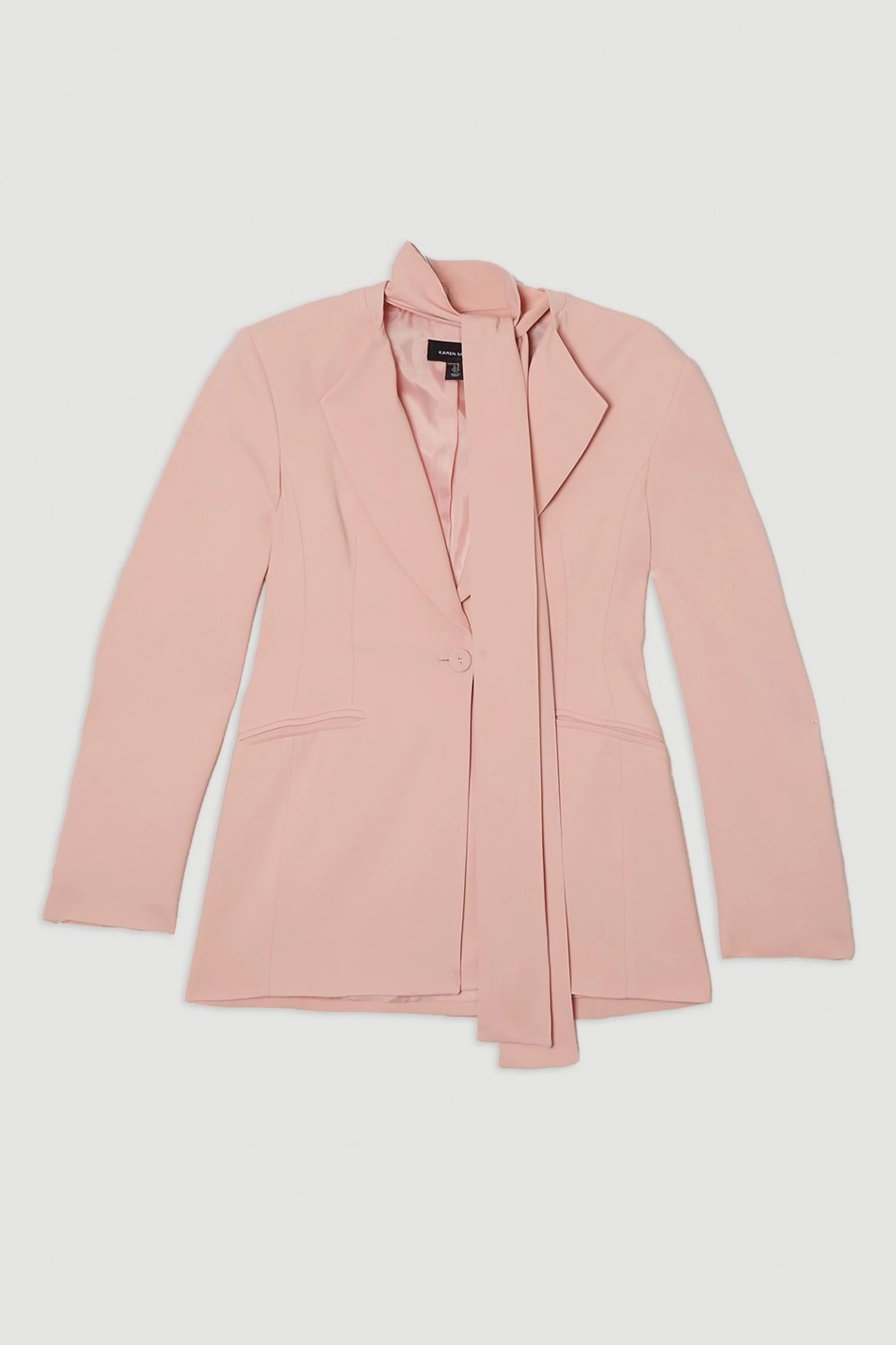 Compact Stretch Viscose Tie Neck Tailored Blazer | Karen Millen UK + IE + DE + NL