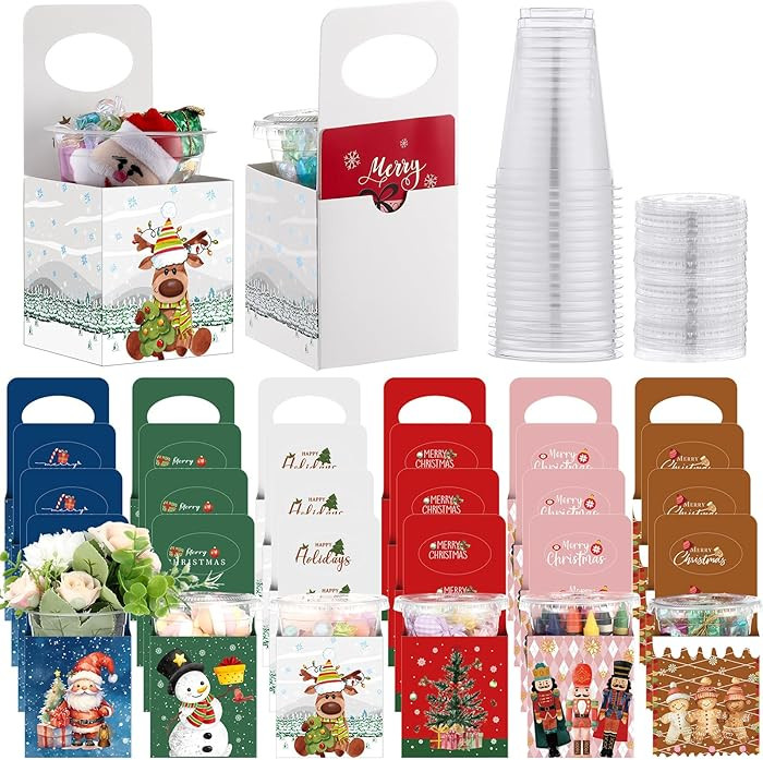 24 Set Christmas Novelty Gift Card Holders Cupholders with Disposable Clear Plastic Cups 6 Style ... | Amazon (US)
