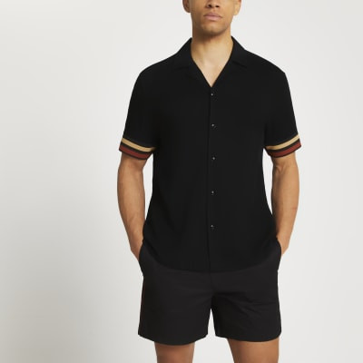 Black stripe detail revere shirt | River Island (UK & IE)