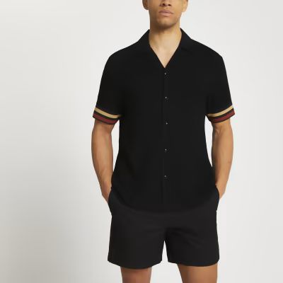 Black stripe detail revere shirt | River Island (UK & IE)
