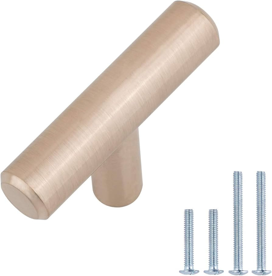 Amazon Basics T-Bar Cabinet Knob, 1/2-Inch Diameter, 2-Inch Length, Golden Champagne, Pack of 10 | Amazon (US)