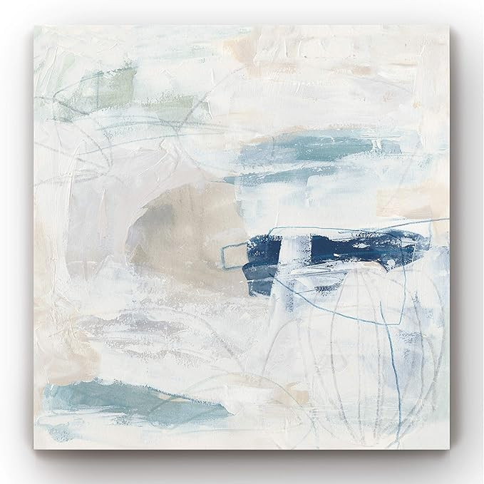 Renditions Gallery Canvas Wall Art Prints for Home Decorations White Blue Pebble Coast Abstract A... | Amazon (US)
