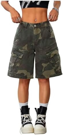 WDIRARA Women's Camo Denim Cargo Shorts Streetwear Wide Leg Bermuda Shorts with Flap Pockets | Amazon (US)